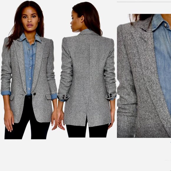 Smythe Jackets & Blazers - Smythe Riding Blazer Wool Blend Grey Tweed Long Notched Sz 2